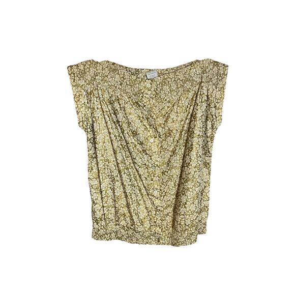 Vintage Tops - Vintage 50s DeWeese Designs Gold Shimmer Floral Smocked Boxy Cover Up Top Blouse